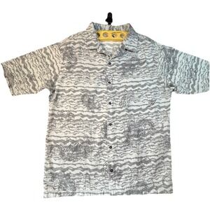 Street Culture Men's Button Short Sleeve Shirt Dragon Pattern‎ XL Cream & Gray